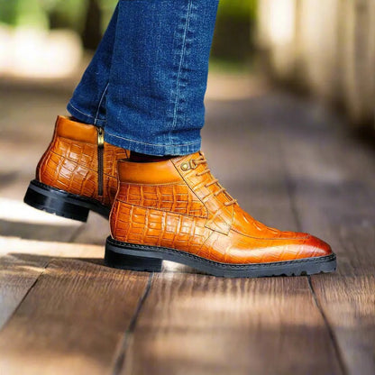 Alligator Embossed Lace Up Boots Men's Calfskin Leather Kb516 - 50 Boots by Carrucci Shoes – Don't Panic Shoes