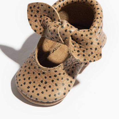Almond Speckles Knotted Bow Baby Shoe Knotted Bow Mocc by Freshly Picked – Don't Panic Shoes