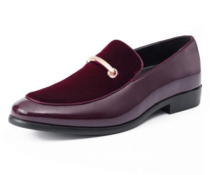 Amali Andrew Burgundy Men's Velvet Patent Leather Loafers Smoking Slippers by Amali – Don't Panic Shoes