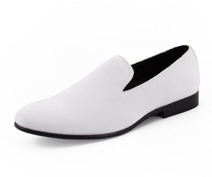 Amali ArieS Velvet Elegance Loafers Men’s White Velvet Smoking Slippers by Amali – Don't Panic Shoes