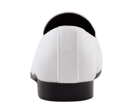 Amali ArieS Velvet Elegance Loafers Men’s White Velvet Smoking Slippers by Amali – Don't Panic Shoes