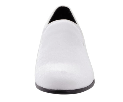 Amali ArieS Velvet Elegance Loafers Men’s White Velvet Smoking Slippers by Amali – Don't Panic Shoes
