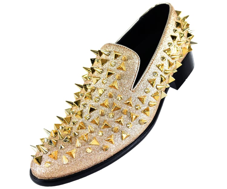 Amali Bolano MeSa Gold Men’s Leather Spiked Slip On Loafers Smoking Slippers by Amali – Don't Panic Shoes
