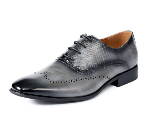 Sophisticated Gray Leather Men\'s Oxfords Giovanni Grey Leather Oxford Shoe | D&K SUIT DISCOUNTERS main image 3