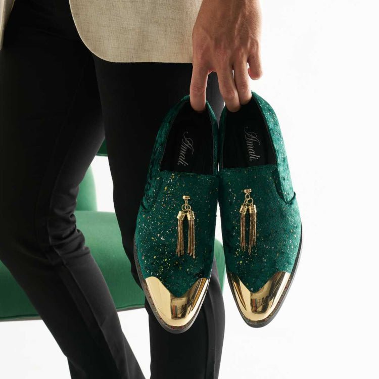 Amali Chaz Green Men's Velvet Smoking Slipper Smoking Slippers by Amali – Don't Panic Shoes