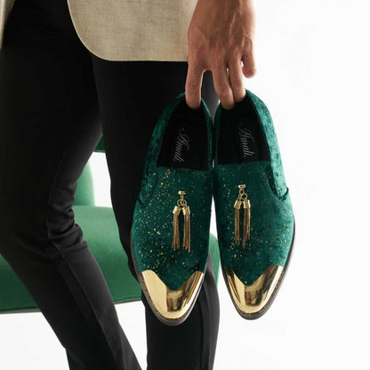 Amali Chaz Men's Green Luxury Velvet Smoking Slippers Smoking Slippers by Amali – Don't Panic Shoes