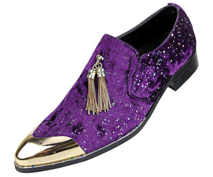 Amali Chaz Purple Men's Glitter Dress Shoes With Tassels Smoking Slippers by Amali – Don't Panic Shoes