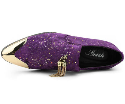 Amali Chaz Purple Men's Glitter Dress Shoes With Tassels Smoking Slippers by Amali – Don't Panic Shoes