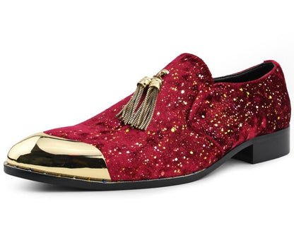 Amali Chaz Red Men’S Gold Glitter Dress Shoes Smoking Slippers by Amali – Don't Panic Shoes