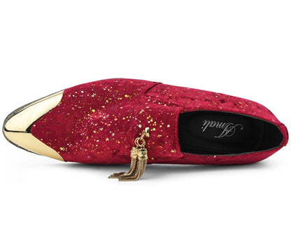 Amali Chaz Red Men’S Gold Glitter Dress Shoes Smoking Slippers by Amali – Don't Panic Shoes
