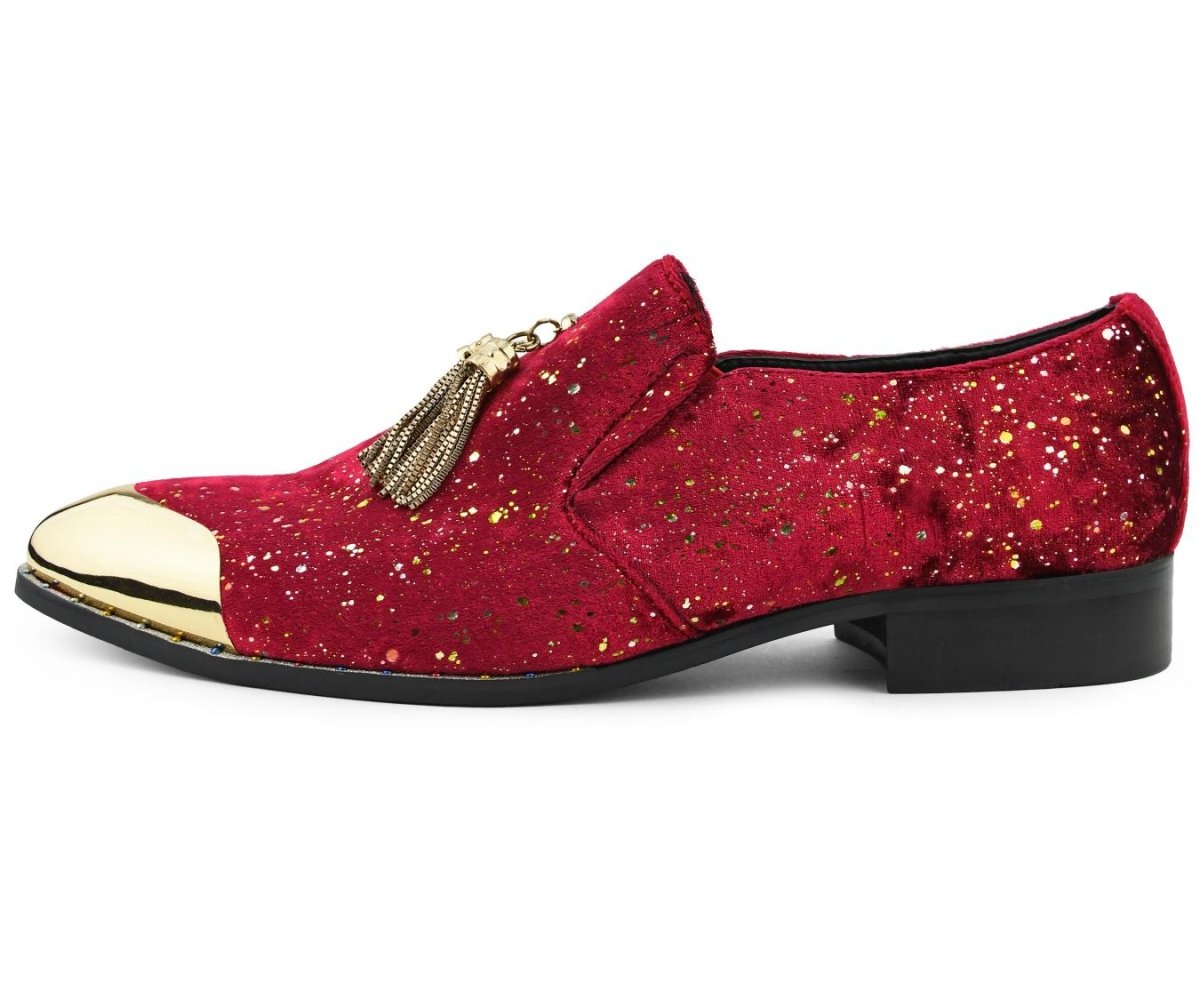 Amali Chaz Red Men’S Gold Glitter Dress Shoes Smoking Slippers by Amali – Don't Panic Shoes