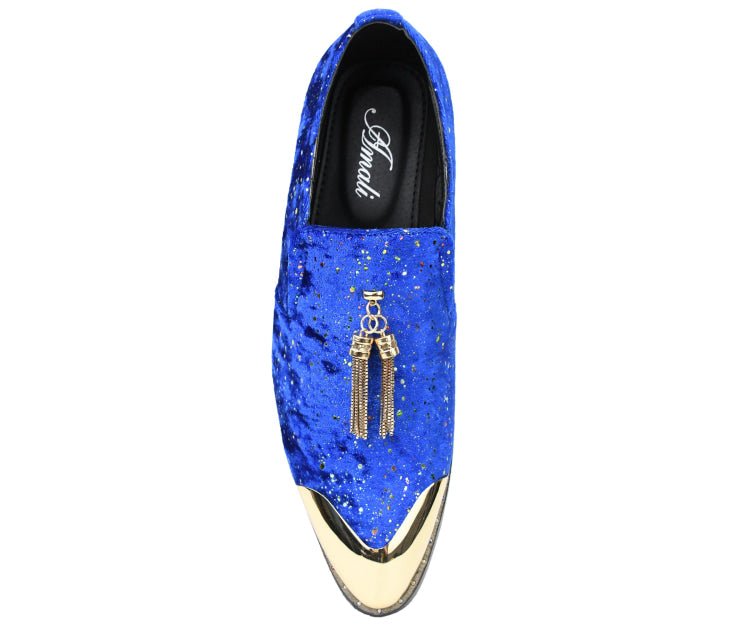Amali Chaz Royal Men’S Gold Glitter Dress Shoes Smoking Slippers by Amali – Don't Panic Shoes