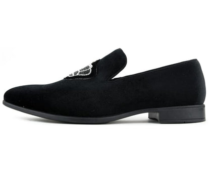 Amali Crown Black Velvet Slip On Loafers Smoking Slippers by Amali – Don't Panic Shoes
