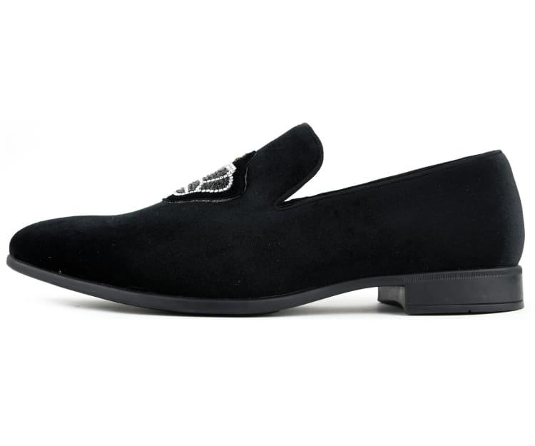 Amali Crown Black Velvet Slip On Loafers Smoking Slippers by Amali – Don't Panic Shoes
