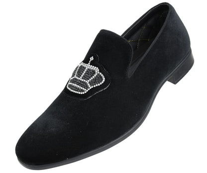 Amali Crown Black Velvet Slip On Loafers Smoking Slippers by Amali – Don't Panic Shoes