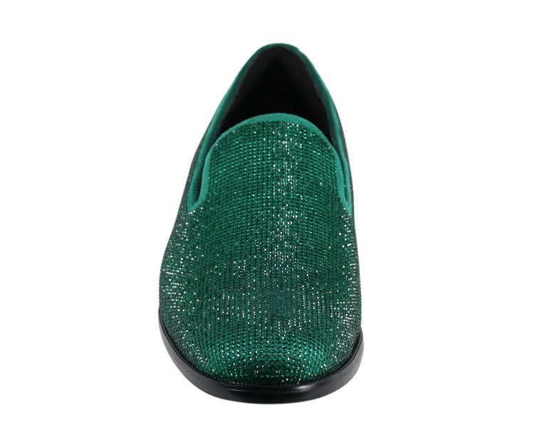Amali Dazzle Men's Green Rhinestone Leather Slip On Loafers Smoking Slippers by Amali – Don't Panic Shoes