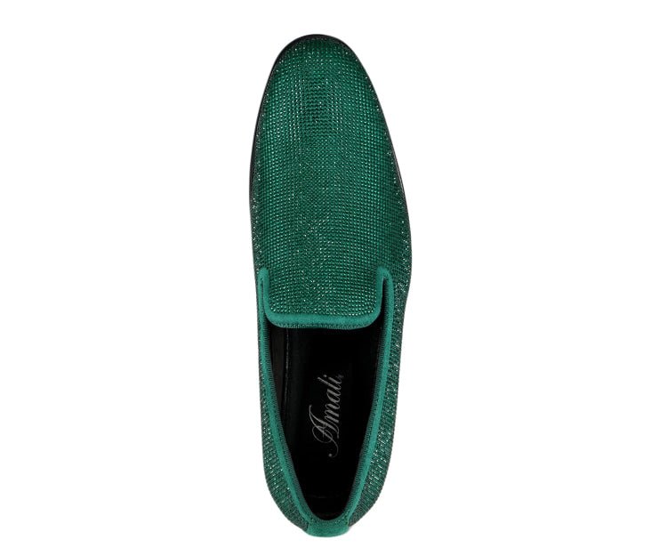 Amali Dazzle Men's Green Rhinestone Leather Slip On Loafers Smoking Slippers by Amali – Don't Panic Shoes