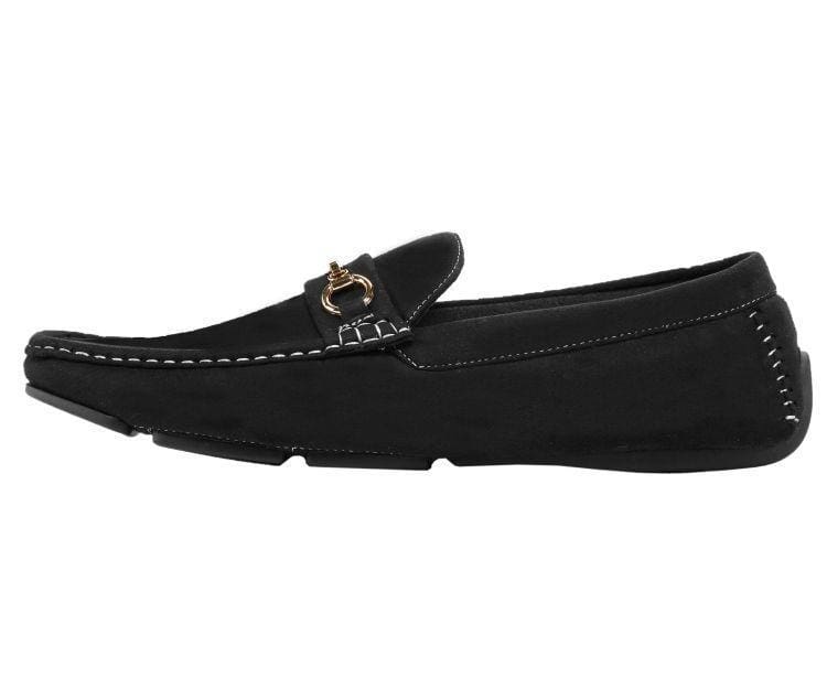 Amali Ecker Black Men’S Suede Moccasins With Gold Chain Driving Moccasins by Amali – Don't Panic Shoes