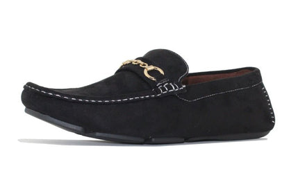 Amali Ecker Black Men’S Suede Moccasins With Gold Chain Driving Moccasins by Amali – Don't Panic Shoes