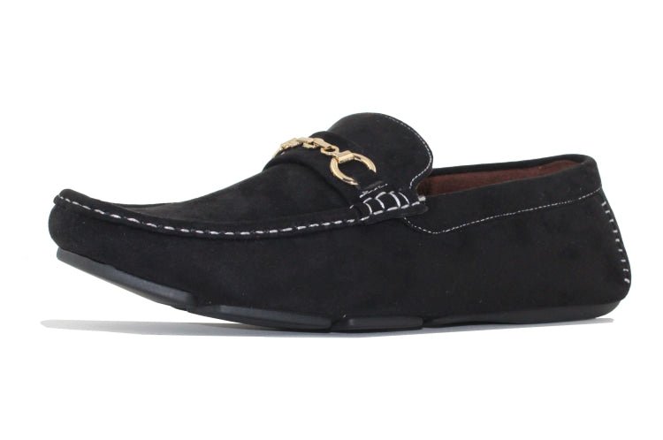 Amali Ecker Black Men’S Suede Moccasins With Gold Chain Driving Moccasins by Amali – Don't Panic Shoes