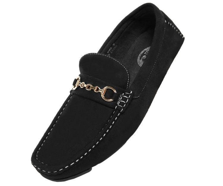 Amali Ecker Black Men’S Suede Moccasins With Gold Chain Driving Moccasins by Amali – Don't Panic Shoes