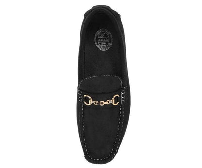 Amali Ecker Black Men’S Suede Moccasins With Gold Chain Driving Moccasins by Amali – Don't Panic Shoes