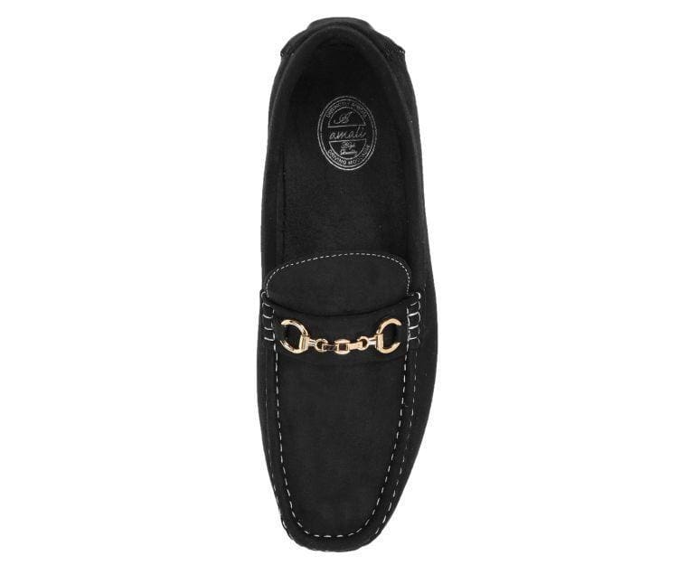 Amali Ecker Black Men’S Suede Moccasins With Gold Chain Driving Moccasins by Amali – Don't Panic Shoes