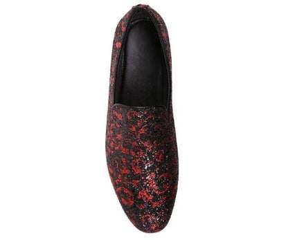Amali Erin Red Paisley Glitter Tuxedo Slippers For Women Loafers by Amali – Don't Panic Shoes