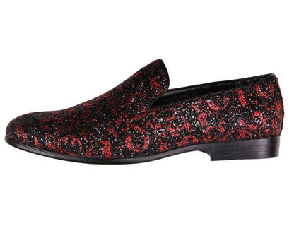 Amali Erin Red Paisley Glitter Tuxedo Slippers For Women Loafers by Amali – Don't Panic Shoes
