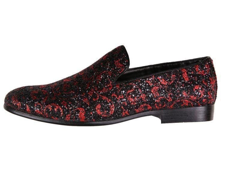 Amali Erin Red Paisley Glitter Tuxedo Slippers For Women Loafers by Amali – Don't Panic Shoes