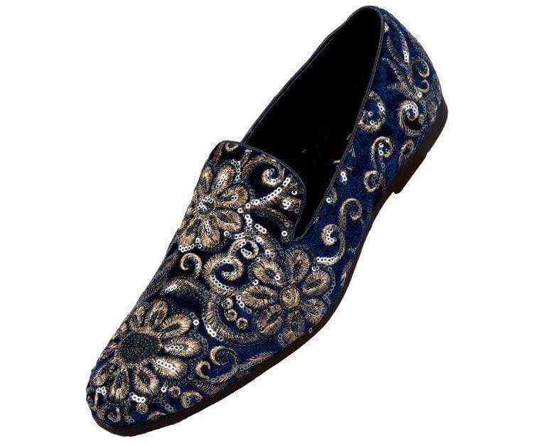 Amali Fabian Men's Navy Leather Slip On Loafers With Sequins Loafers by Amali – Don't Panic Shoes