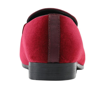 Amali Fay Burgundy Men's Velvet Slip On Loafers With Chain Smoking Slippers by Amali – Don't Panic Shoes