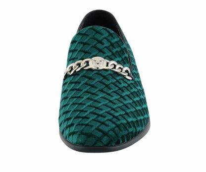 Amali Felix Green Velvet Smoking Slippers With Jaguar Bit Smoking Slippers by Amali – Don't Panic Shoes
