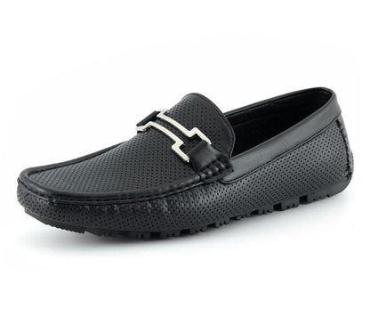 Amali Harry2 Men’S Perforated Loafers Black Man Made Driving Moccasins by Amali – Don't Panic Shoes