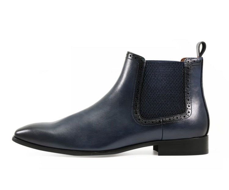 Amali HayeS Men’s Navy Leather Wingtip Chelsea Boots Boots by Amali – Don't Panic Shoes