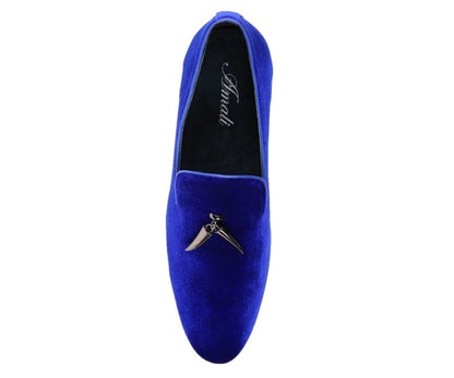 Amali Heath Luxurious Royal Blue Velvet Smoking Slippers Smoking Slippers by Amali – Don't Panic Shoes