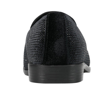 Amali Ivano Luxe RhineStone Loafers Men’s Velvet Black Silver Smoking Slippers by Amali – Don't Panic Shoes