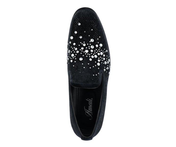 Amali Ivano Luxe RhineStone Loafers Men’s Velvet Black Silver Smoking Slippers by Amali – Don't Panic Shoes