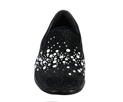 Amali Ivano Luxe RhineStone Loafers Men’s Velvet Black Silver Smoking Slippers by Amali – Don't Panic Shoes