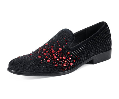 Amali Ivano Luxe Velvet RhineStone Loafers Men’s Black Red Smoking Slippers by Amali – Don't Panic Shoes