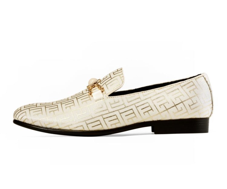 Amali Kazimar Men's Cream And Gold Leather Slip On Loafers Smoking Slippers by Amali – Don't Panic Shoes