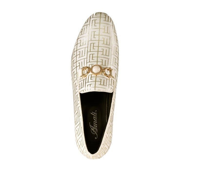 Amali Kazimar Men's Cream And Gold Leather Slip On Loafers Smoking Slippers by Amali – Don't Panic Shoes