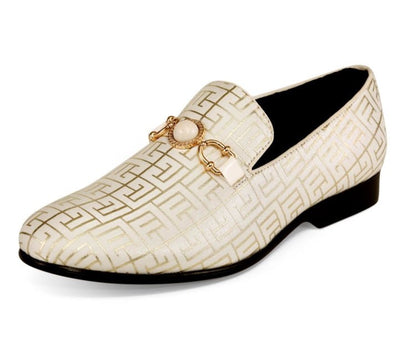 Amali Kazimar Men's Cream And Gold Leather Slip On Loafers Smoking Slippers by Amali – Don't Panic Shoes