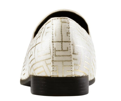 Amali Kazimar Men's Cream And Gold Leather Slip On Loafers Smoking Slippers by Amali – Don't Panic Shoes