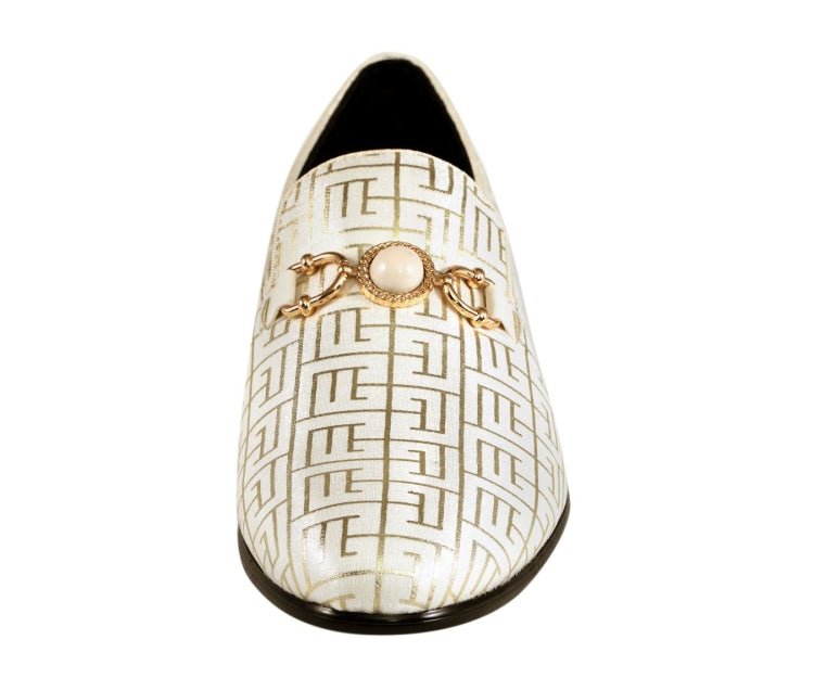 Amali Kazimar Men's Cream And Gold Leather Slip On Loafers Smoking Slippers by Amali – Don't Panic Shoes