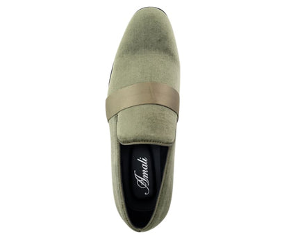 Amali Knight Olive Men’S Velvet Loafers Smoking Slippers by Amali – Don't Panic Shoes