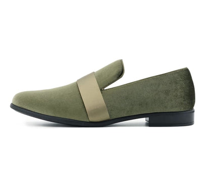 Amali Knight Olive Men’S Velvet Loafers Smoking Slippers by Amali – Don't Panic Shoes