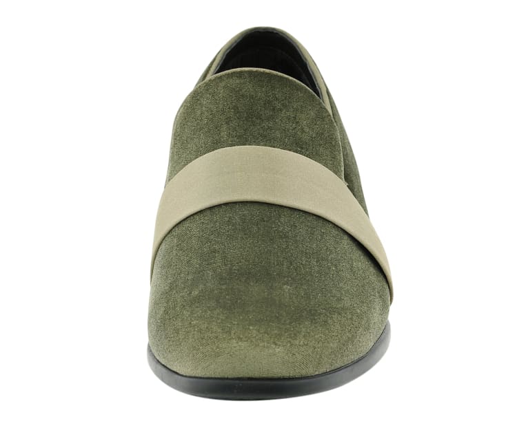 Amali Knight Olive Men’S Velvet Loafers Smoking Slippers by Amali – Don't Panic Shoes