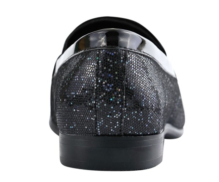 Amali Luxe Black Glitter Loafers Men's Glitter Upper Smoking Slippers by Amali – Don't Panic Shoes