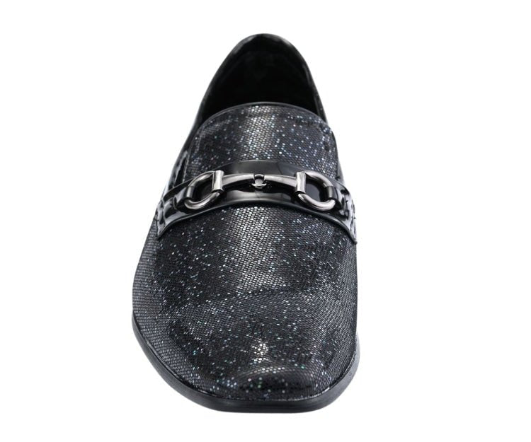 Amali Luxe Black Glitter Loafers Men's Glitter Upper Smoking Slippers by Amali – Don't Panic Shoes